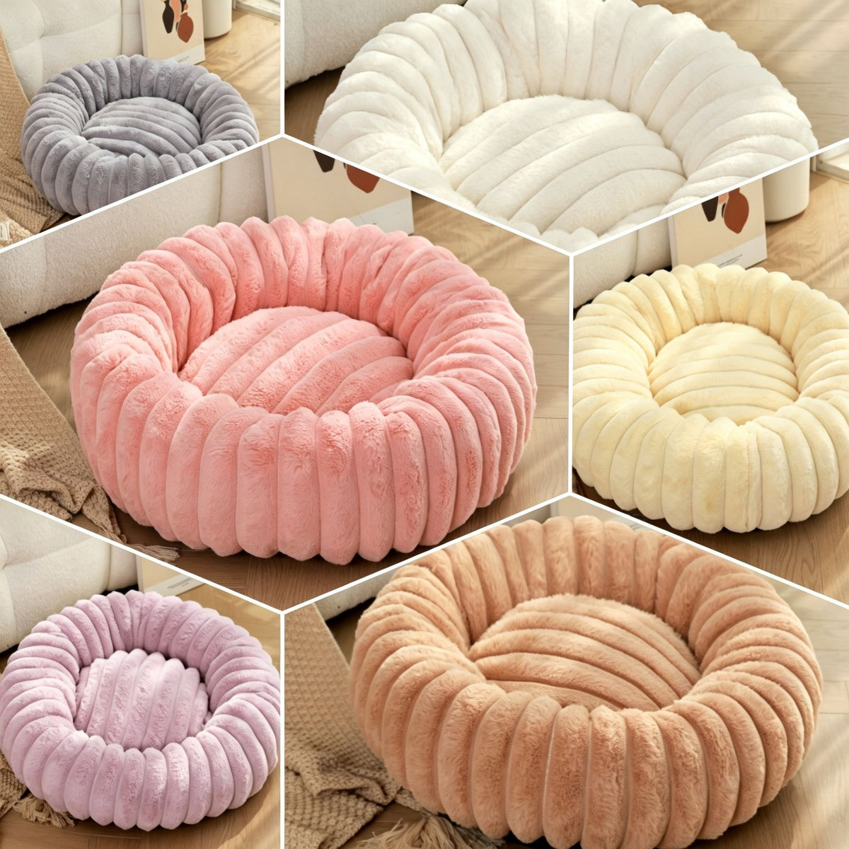 High‑Grade Rabbit Fleece White 50cm Round Pet Bed | Christmas Elegant Pet Gift | High‑Density Long Plush Cat Nest Puppy Sleeping Cushion