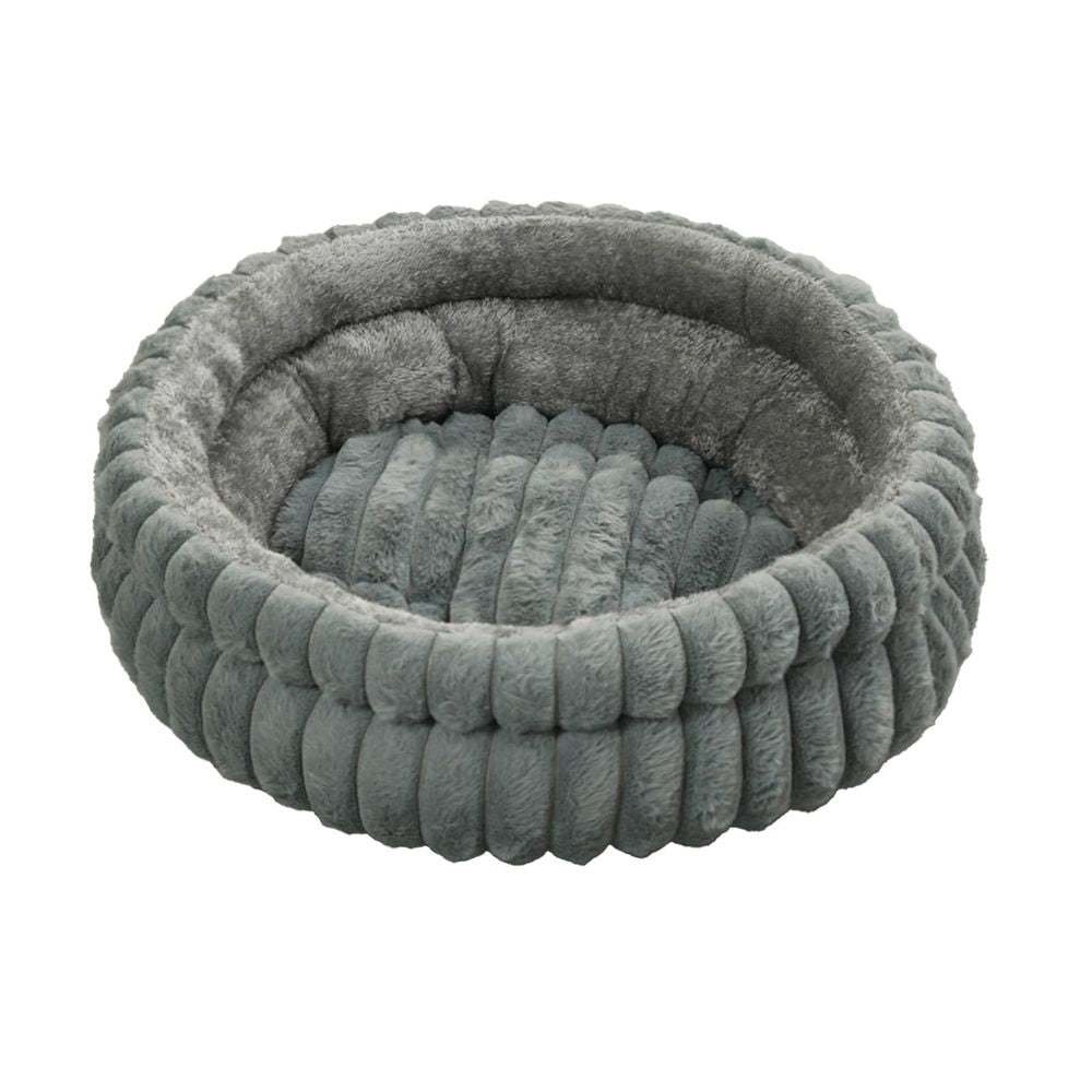 Winter Plush Round Pet Bed Soft Flock Cat Dog Bed Curved Wall Neck Support Non-Slip Base Detachable Washable Calming Pet Bed for Small Cats Dogs Indoor Sleep Rest Pet Nest Decor Supplies Favor