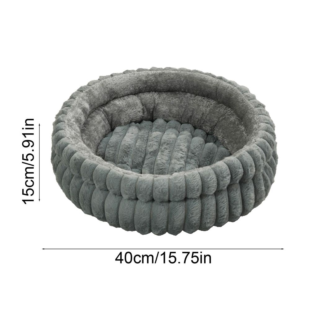 Winter Plush Round Pet Bed Soft Flock Cat Dog Bed Curved Wall Neck Support Non-Slip Base Detachable Washable Calming Pet Bed for Small Cats Dogs Indoor Sleep Rest Pet Nest Decor Supplies Favor